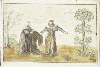 隠者は女性に彼のマントを与える 作： Gesina ter Borch
