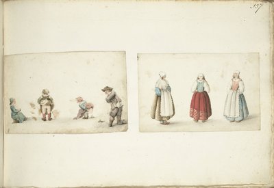 ビジネスをしている4人の子供と3人の立っている女性 作： Gesina ter Borch