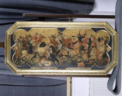東の騎士との戦いのシーン、c.1425（ポプラの木のテンペラ） 作： Gherardo Starnina