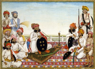 廷臣の間のタクル・ダウラット・シン、1825年 作： Ghulam Ali Khan