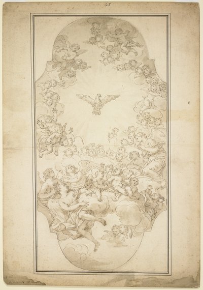 聖霊、1680年代（ペンと茶色のインク、そして黒いチョークの跡を洗う） 作： Giacinto Brandi