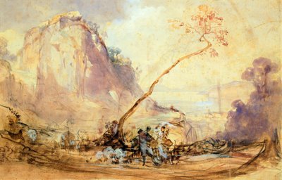 ソレントの風景」1848年頃、ジャチント・ジガンテ（1806-1876）作、水彩、34x51cm。 作： Giacinto Gigante
