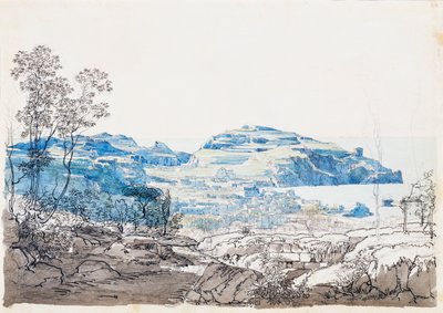 イスキア島の眺め（ラッコ・アメーノ）1845年頃（鉛筆、ペン、水彩画 作： Giacinto Gigante