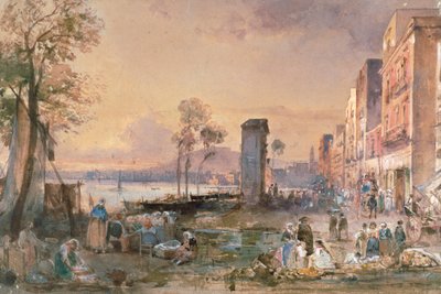 マリネッラからのナポリの眺め」ジャチント・ジガンテ（1806-1876）作、鉛筆、水彩、セルセ（白鉛）、紙、イタリア 作： Giacinto Gigante