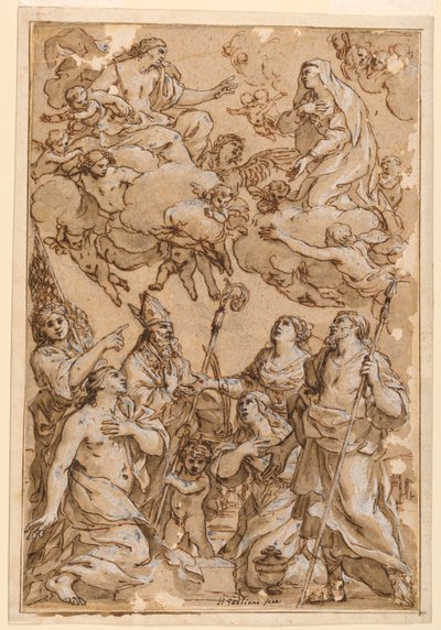 素描《ピストイアの守護聖人とキリストと聖母》1638年 作： Giacinto Gimignani