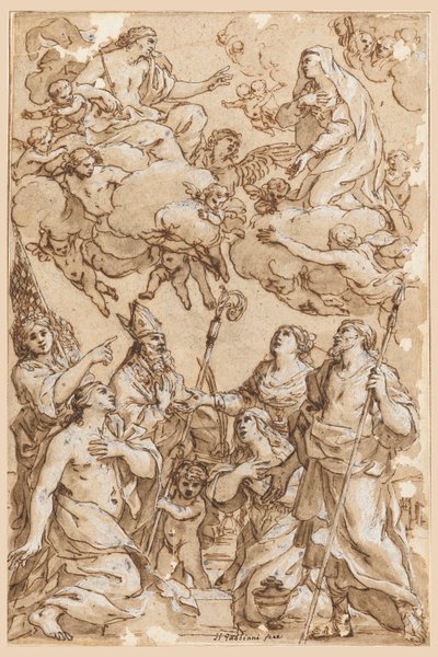 素描《ピストイアの守護聖人とキリストと聖母》1638年 作： Giacinto Gimignani