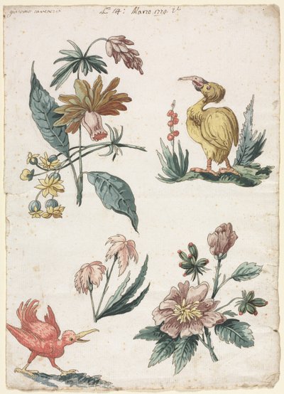 2 羽の鳥と花のデザイン 作： Giacomo Cavenezia