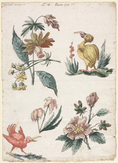 2羽の鳥による花のデザイン、1774年。 作： Giacomo Cavenezia