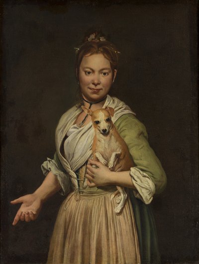 犬を持つ女性、1740年代。 作： Giacomo Ceruti