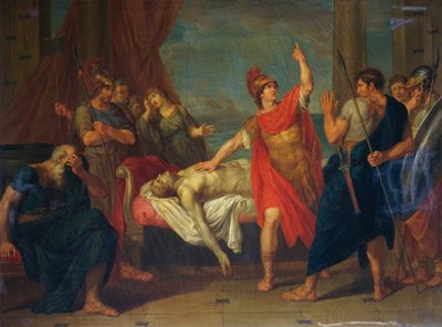 パトロクロスの体に誓いを立てるアキレス、ジャコモ・コンカ（1787-1852）の絵 作： Giacomo Conca