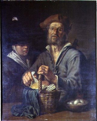 老いた農民と女中の食卓 作： Giacomo Francesco Cipper
