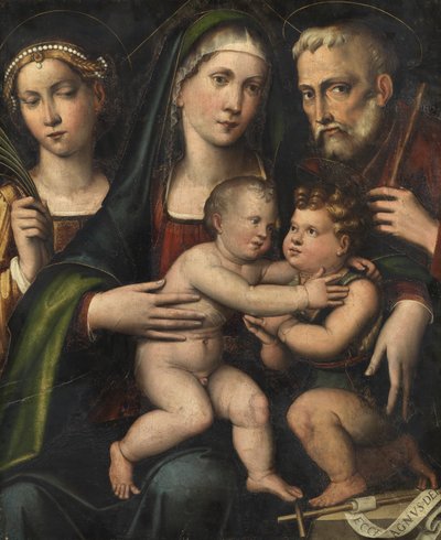 幼児のセントジョンとセントキャサリンの聖家族、1530年頃 作： Giacomo Francia