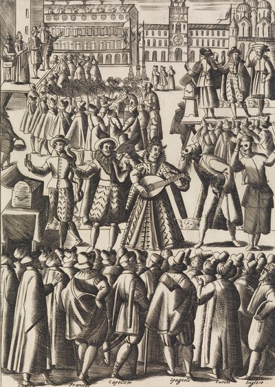 サン・マルコ・アル・ポプロ広場で、ペテン師が毎日行う娯楽。 1610年。 作： Giacomo Franco