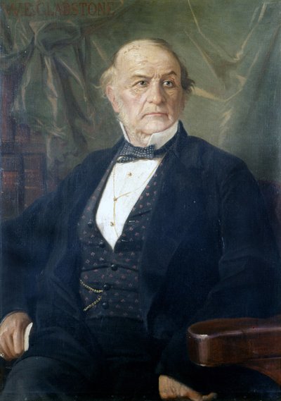 イギリスの政治家William Ewart Gladstone（1809～1898年）の肖像。ミラノのリソルジメント博物館（Museo del Risorgimento 作： Giacomo Mantegazza