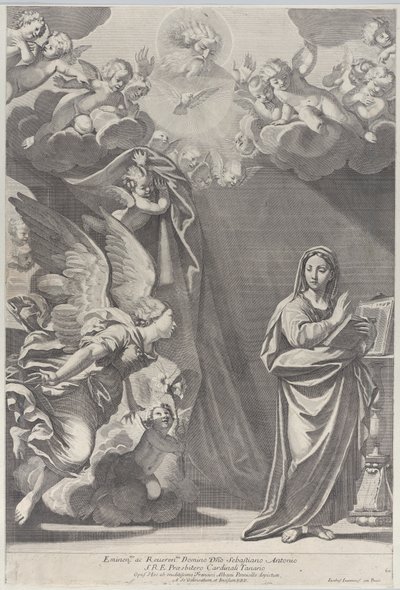 受胎告知、左にガブリエルと他の天使、上に父なる神、168...、1687-1717。 作： Giacomo Maria Giovannini