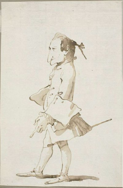 男性の似顔絵、全身、左向き 作： Giambattista Tiepolo
