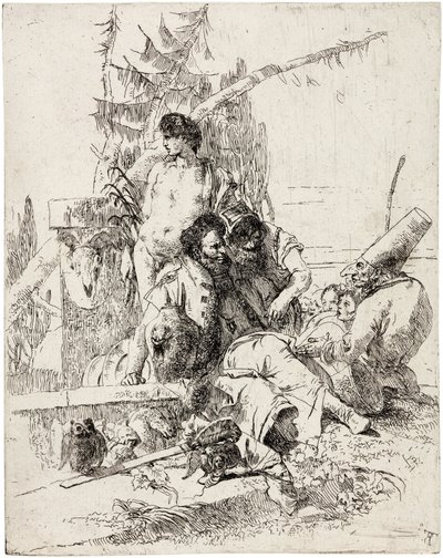 Punchinelloはシリーズ「ScherzidiFantasia」から助言を与えます 作： Giambattista Tiepolo