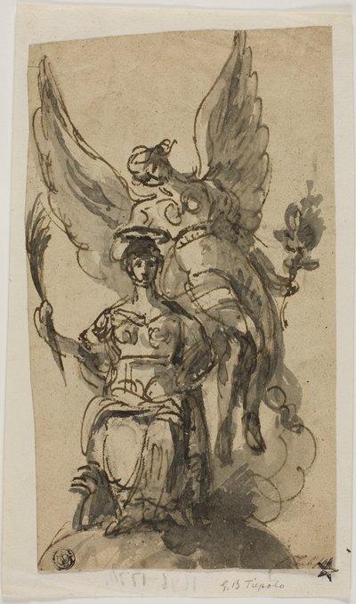 天使に戴冠された着席の女性 作： Giambattista Tiepolo