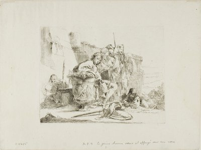 カプリッチより 壷にもたれて座る青年 作： Giambattista Tiepolo
