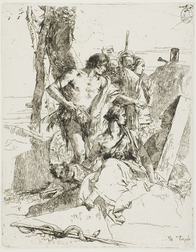 スケルツィより、プンチネッロの墓の発見 作： Giambattista Tiepolo