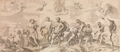 ナクソス島でアリアドネを発見した仲間と一緒のバッカス、レニ、165...、1650-80の後。 作： Gian Battista Bolognini