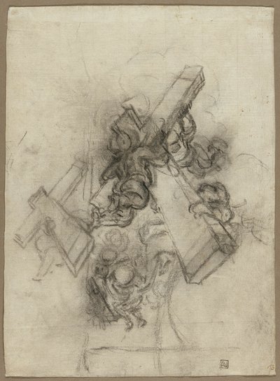 十字架を運ぶプッティ（レクト）；手の習作（裏面） 作： Gian Lorenzo Bernini