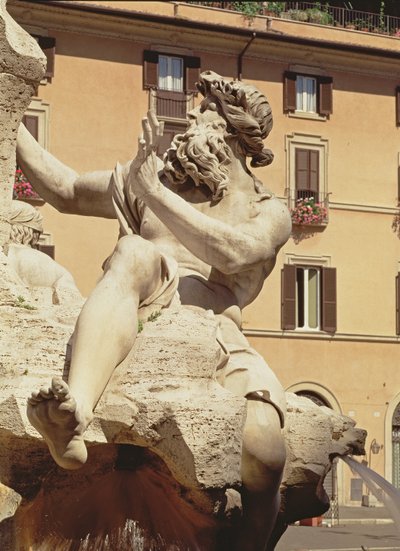 四川の噴水、ドナウ川を表す図の詳細、96887年の1648-51石の詳細 作： Gian Lorenzo Bernini