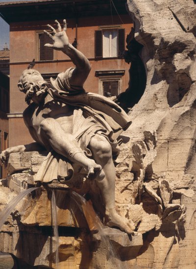 四川の噴水、プレート川を表す図の詳細、96887年の1648-51石の詳細 作： Gian Lorenzo Bernini
