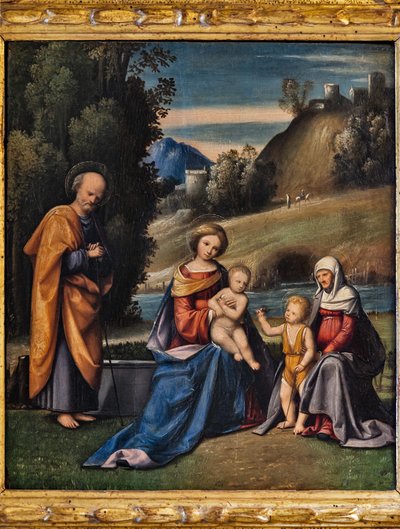 聖人と聖家族、風景の中の幼児聖ヨハネと聖エリザベス（キャンバスに油彩） 作： Giandomenico (1727 1804) Tiepolo