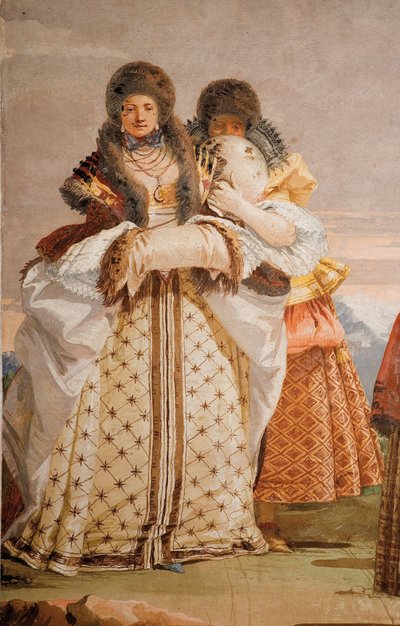 フォレステリアのゴシックパビリオンの部屋からの冬の散歩、1757年の詳細 作： Giovanni Domenico Tiepolo