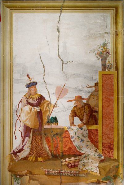 フォレステリアのチャイニーズルームからの織物商人、1757 作： Giovanni Domenico Tiepolo