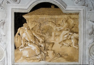 彼のフォージのバルカン、パラツィーナのアエネイスの部屋から、1757 作： Giovanni Domenico Tiepolo