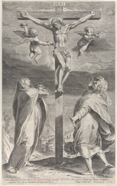 聖母マリアと聖ヨハネの聖母ヨハネ、エンジェルスオーバーヘッド、ca。 1593.、ca。 1593 作： Gijsbert Van Veen