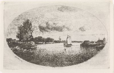 帆船のある川の眺め 作： Gijsbertus Johannes Verspuy