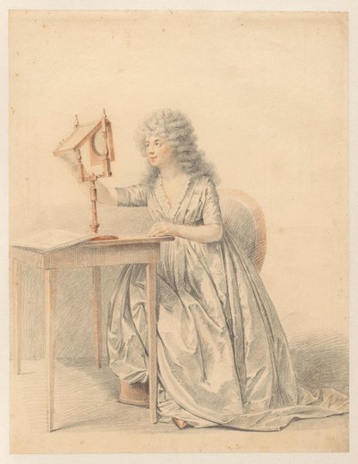 光学ミラーを持つ座っている女性の図研究 作： Gijsbertus Johannus van den Berg