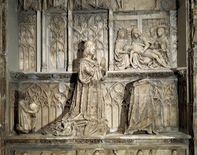 ゴシック美術。フアン・デ・パディーリャ（1490-1521）の墓碑銘。イダルゴで革命家のカスティーリャ人、カスティーリャの共同体の戦争に参加したことで知られています。シロエのギル(1486-1501)の大理石彫刻、1500年頃。ブルゴス、ブルゴス博物館 作： Gil de Siloe