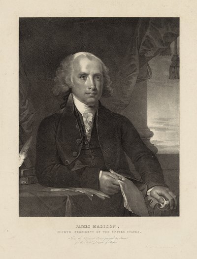 ジェームズ・マディソン（第4代アメリカ合衆国大統領）1828年頃（リトグラフ 作： Gilbert (after) Stuart