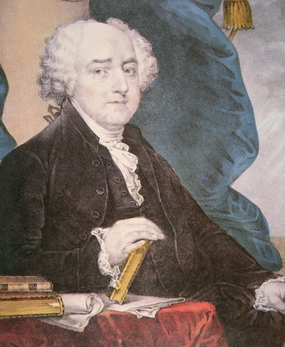 ジョン・アダムス（1735-1826）はナサニエル・カリアー（1813-88）によって出版された（カラーリトグラフ）。 作： Gilbert (after) Stuart