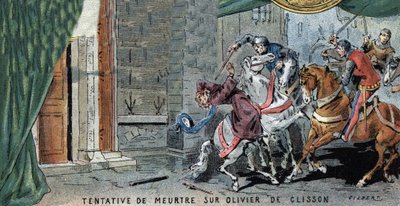 Olivier V de CLISSON (1336-1407) connetable francais に対する殺人未遂。 ギルバートの挿絵、19世紀後半。 作： Gilbert