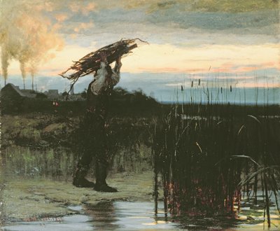 1879年の夕暮れ時に棒を運ぶ男 作： Gilbert Gaul
