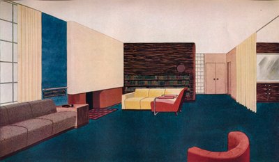 「リビングルームのデザイン」、c1937 作： Gilbert Rohde