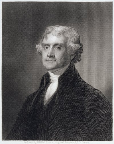 ヘンリーブライアンホール（1808-84）によって彫刻されたトーマスジェファーソンの肖像画 作： Gilbert Stuart