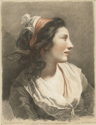 スカーフを巻いた若い女性の胸像 作： Gilles Antoine Demarteau