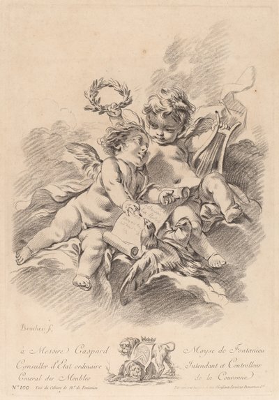2つの天使と鳩の音楽のアレゴリー (100) 作： Gilles Demarteau the Elder after François Boucher