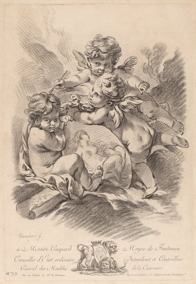 3人のケルビムの絵のアレゴリー (99) 作： Gilles Demarteau the Elder after François Boucher