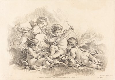 ターゲット練習で 4 つの天使 作： Gilles Demarteau, the Elder after François Boucher