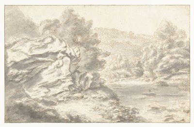 丘陵の風景の中の岩と川 作： Gilles Neyts
