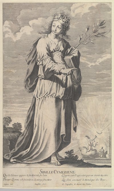 キンメリアのシビュラ 1635. 作成者: ジル・ルスレ、エイブラハム・ボッセ。 作： Gilles Rousselet and Abraham Bosse