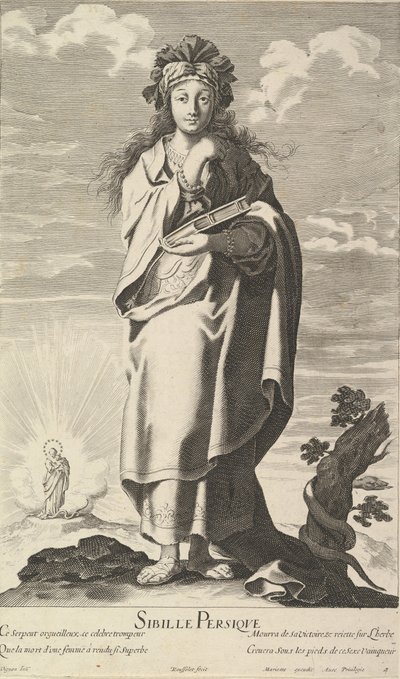 ペルシャのシビル、約。 1635. 作成者: ジル・ルスレ、エイブラハム・ボッセ。 作： Gilles Rousselet and Abraham Bosse