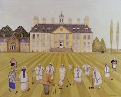 1989年の芝生のクロケット（紙に水彩） 作： Gillian Lawson